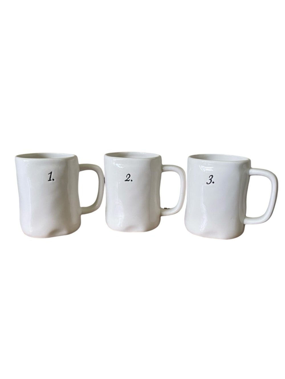 Rae Dunn Set 3 Mugs Numbers 1. 2. 3. Artisan Collection Farmhouse Cottagecore